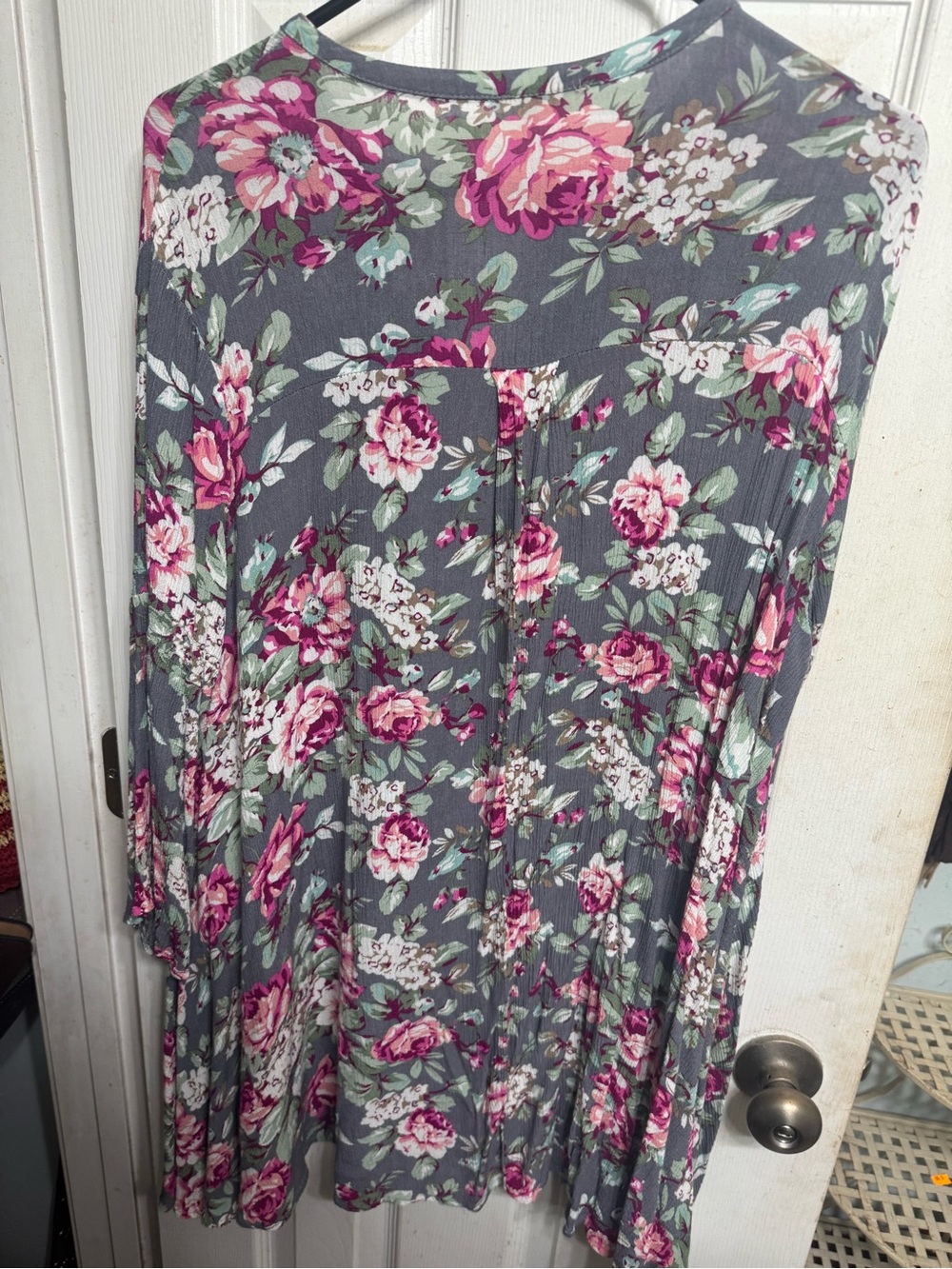 Umgee Gray Floral Skater Skirt with Pink Roses